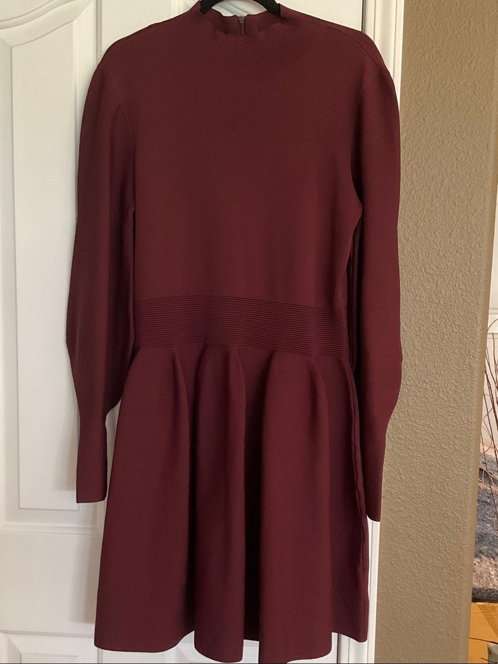 Ted Baker London Naydine Long Sleeve Burgundy Women's Fit-and-Flare Dress